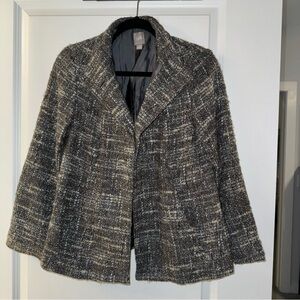 J. Jill tweed gray beige chenille multi yarn woven button front blazer XS